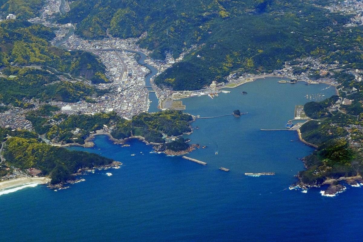 Shimoda and its harbour from the air